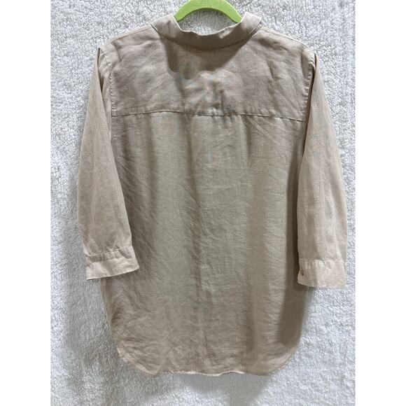 Chico’s Linen Button Front Shirt Size 2 Tan Neutral Collared Long Sleeve Relaxed - Picture 4 of 7